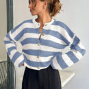 Cardigan de mujer con cuello redondo y botones delanteros, con estampado de rayas