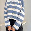 Cardigan de mujer con cuello redondo y botones delanteros, con estampado de rayas