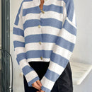 Cardigan de mujer con cuello redondo y botones delanteros, con estampado de rayas