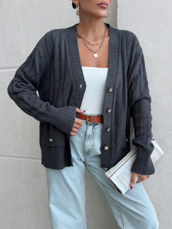 Cardigan holgado tipo murcielago, unicolor informal de otono