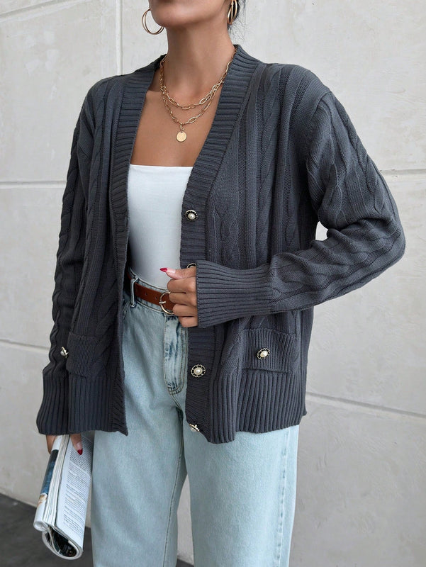 Cardigan holgado tipo murcielago, unicolor informal de otono