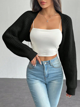 Petite chaqueta corta de punto acanalado con mangas raglan sin parte superior de tirantes (tipo cardigan de ballet)