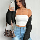 Petite chaqueta corta de punto acanalado con mangas raglan sin parte superior de tirantes (tipo cardigan de ballet)