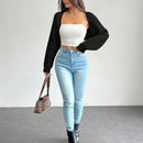 Petite chaqueta corta de punto acanalado con mangas raglan sin parte superior de tirantes (tipo cardigan de ballet)