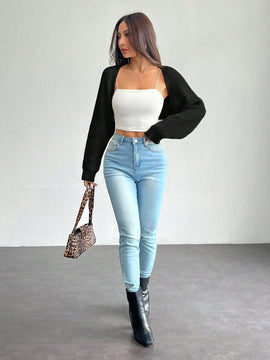 Petite chaqueta corta de punto acanalado con mangas raglan sin parte superior de tirantes (tipo cardigan de ballet)