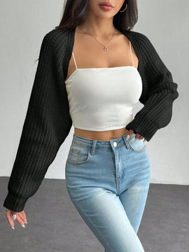 Petite chaqueta corta de punto acanalado con mangas raglan sin parte superior de tirantes (tipo cardigan de ballet)