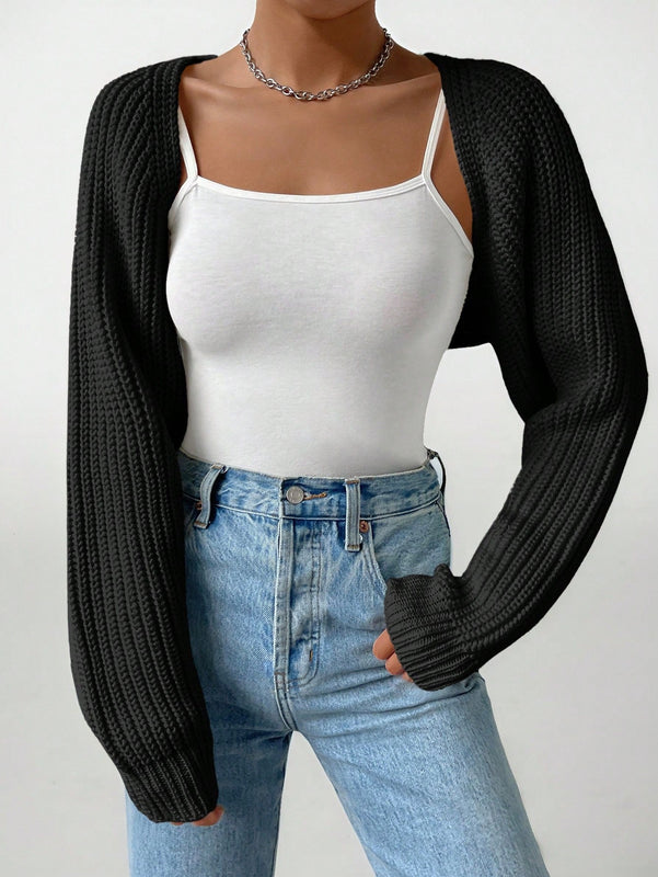 Petite chaqueta corta de punto acanalado con mangas raglan sin parte superior de tirantes (tipo cardigan de ballet)