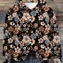 Lune sudadera con capucha de estampado floral vintage todo sobre en estilo minimalista casual, adecuada para otono/invierno