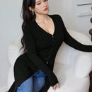 Modely cardigan casual largo de un solo botonadura de unicolor y manga larga para mujer, otono/invierno
