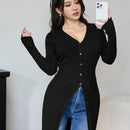 Modely cardigan casual largo de un solo botonadura de unicolor y manga larga para mujer, otono/invierno