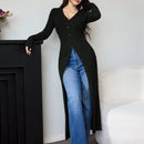 Modely cardigan casual largo de un solo botonadura de unicolor y manga larga para mujer, otono/invierno