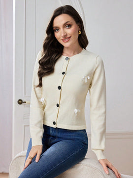 Modely cardigan elegante casual con lazo y boton para ir al trabajo para mujeres