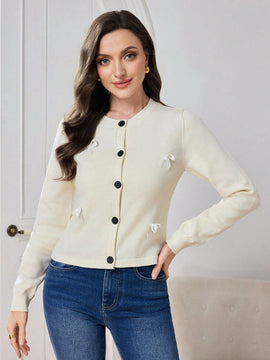 Modely cardigan elegante casual con lazo y boton para ir al trabajo para mujeres