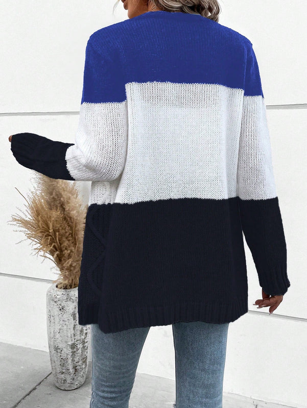 Lune cardigan con parches de colores contrastantes, informal y de moda para uso diario