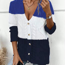 Lune cardigan con parches de colores contrastantes, informal y de moda para uso diario