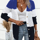 Lune cardigan con parches de colores contrastantes, informal y de moda para uso diario