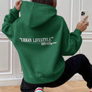 Ezwear sudadera con capucha de manga larga de unicolor con estampado de letra, uso casual diario