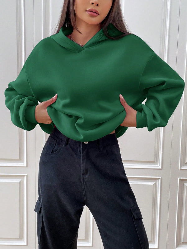 Ezwear sudadera con capucha de punto de manga larga con caida en los hombros y estampado de lema, otono/invierno para mujer