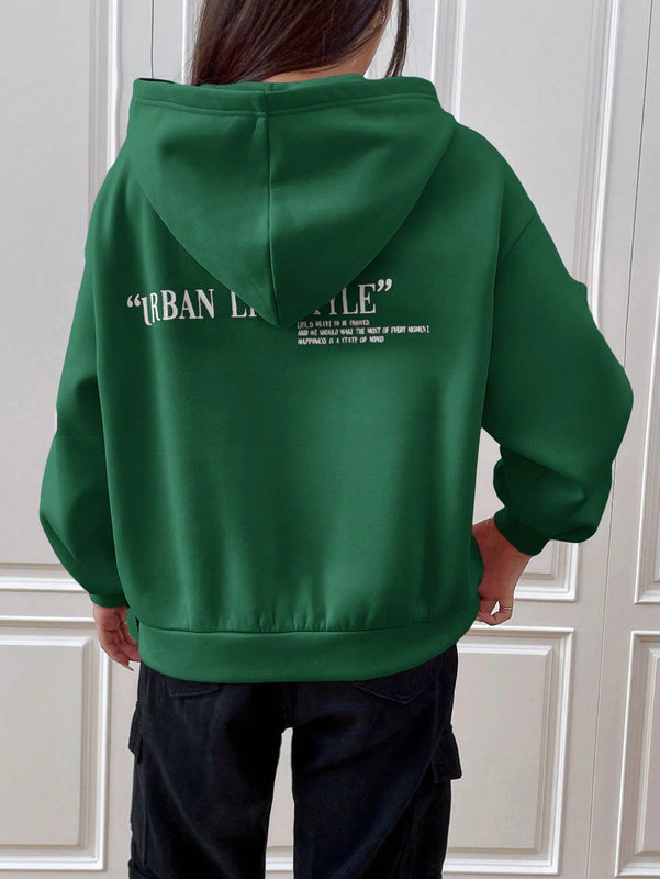 Ezwear sudadera con capucha de manga larga de unicolor con estampado de letra, uso casual diario