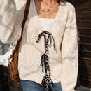 Vcay cardigan estampado de leopardo con nudo delantero en cuello en v vintage para mujer, uso casual de vacaciones, otono/invierno