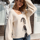 Vcay cardigan estampado de leopardo con nudo delantero en cuello en v vintage para mujer, uso casual de vacaciones, otono/invierno