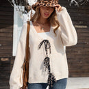 Vcay cardigan estampado de leopardo con nudo delantero en cuello en v vintage para mujer, uso casual de vacaciones, otono/invierno