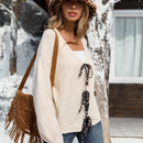 Vcay cardigan estampado de leopardo con nudo delantero en cuello en v vintage para mujer, uso casual de vacaciones, otono/invierno