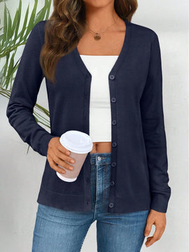 Cardigan corto informal de color liso para mujer