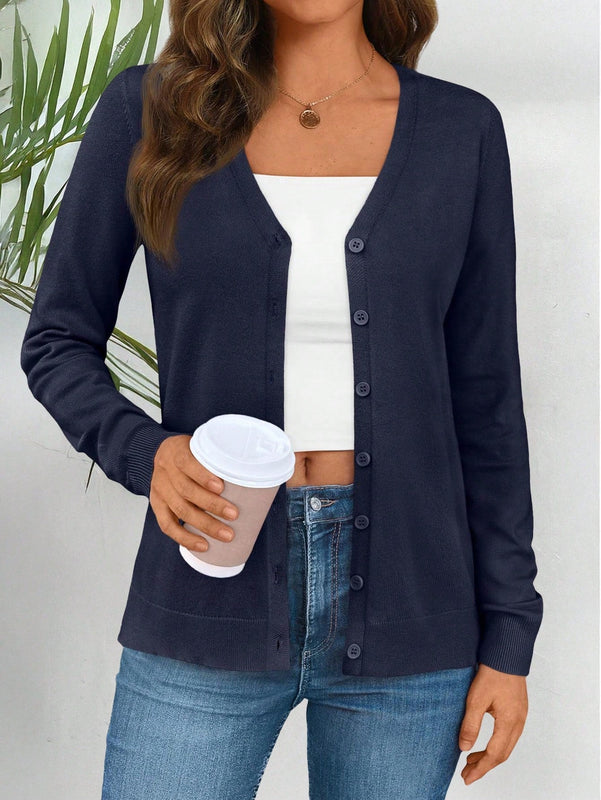 Cardigan corto informal de color liso para mujer