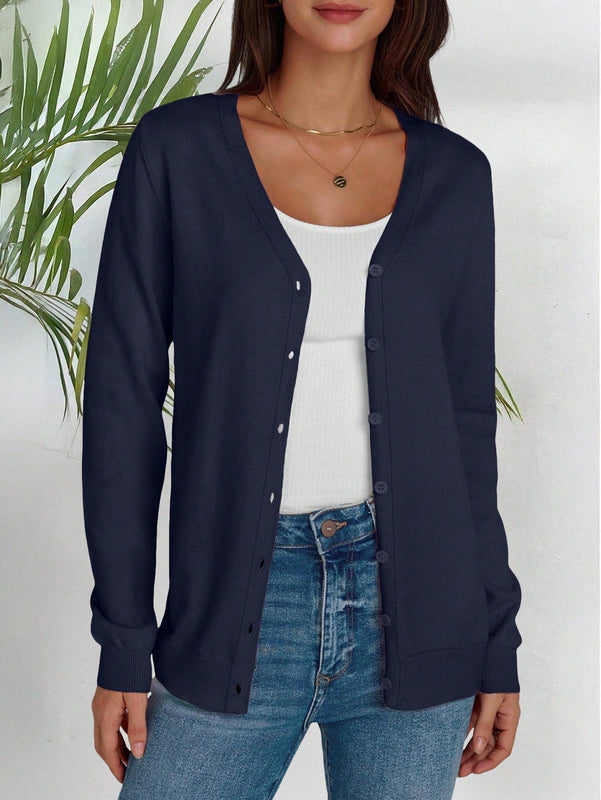 Cardigan corto informal de color liso para mujer