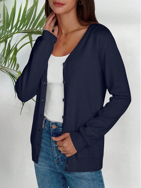 Cardigan corto informal de color liso para mujer