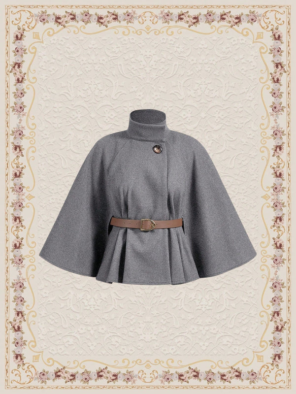 Vintamour abrigo capa elegante con cuello de pie de unicolor para mujer, para otono/invierno