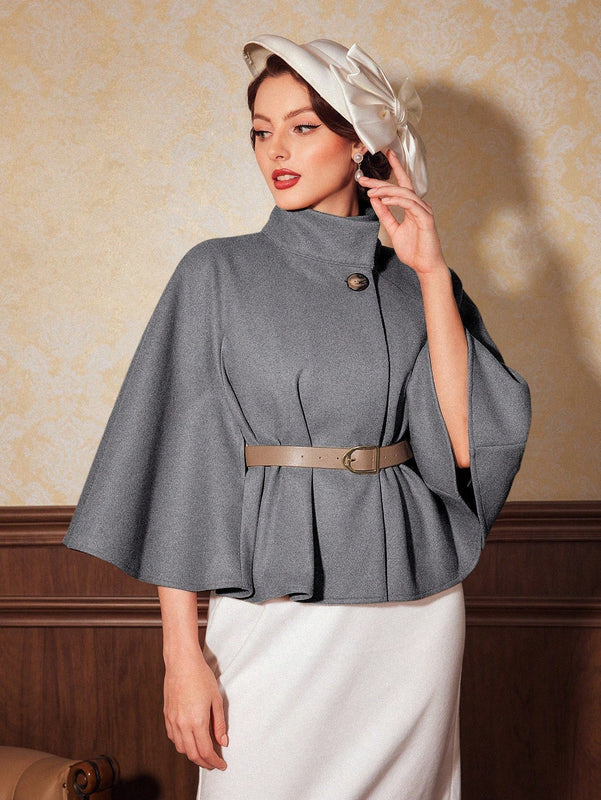 Vintamour abrigo capa elegante con cuello de pie de unicolor para mujer, para otono/invierno