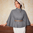Vintamour abrigo capa elegante con cuello de pie de unicolor para mujer, para otono/invierno