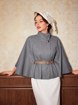 Vintamour abrigo capa elegante con cuello de pie de unicolor para mujer, para otono/invierno