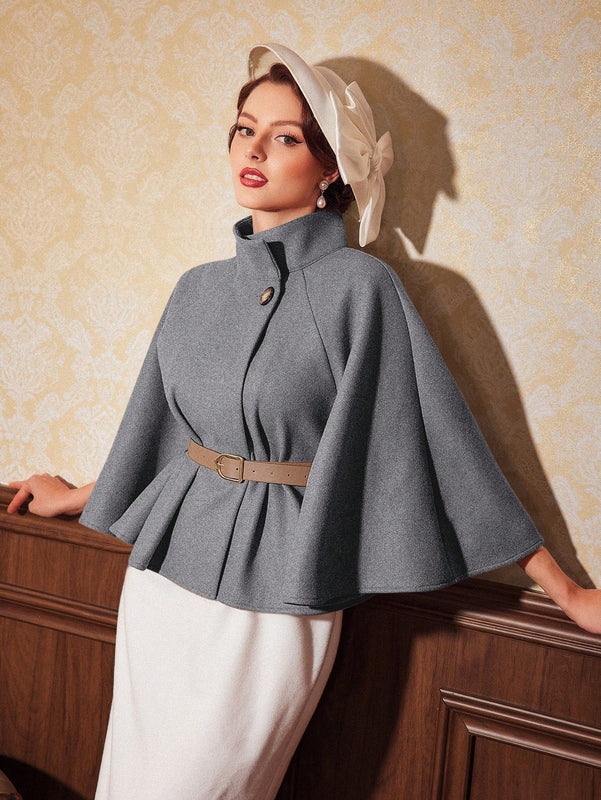 Vintamour abrigo capa elegante con cuello de pie de unicolor para mujer, para otono/invierno