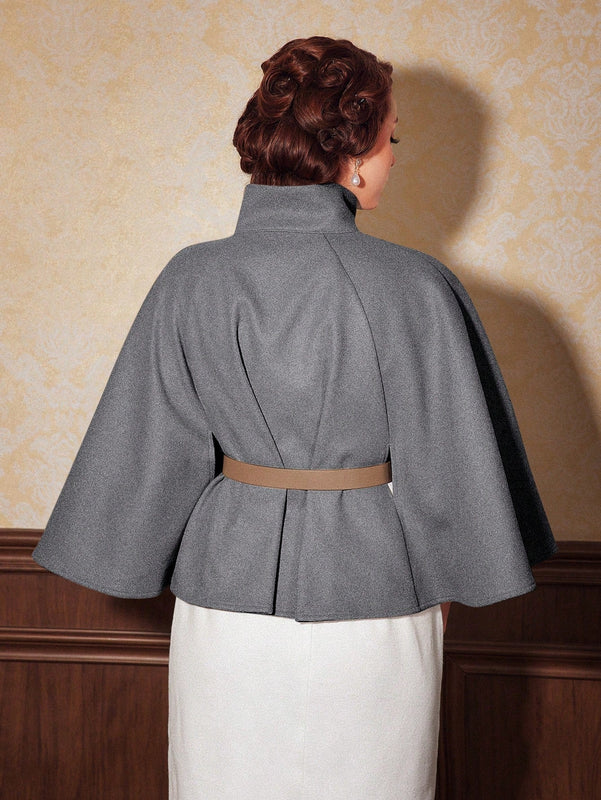 Vintamour abrigo capa elegante con cuello de pie de unicolor para mujer, para otono/invierno