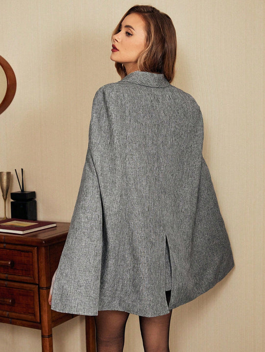 Vintamour traje falda vintage elegante para mujer, con capa tipo poncho decorado con botones, uso casual de oficina, ropa de mujer para invierno, atuendo de accion de gracias, abrigo de invierno para mujer, atuendos de invierno, ropa de navidad para