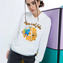 Adventure time x  sudadera con capucha suelta de mujer con bolsillo tipo canguro, estampado de dibujos animados y letras, y hombros caidos
