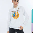 Adventure time x  sudadera con capucha suelta de mujer con bolsillo tipo canguro, estampado de dibujos animados y letras, y hombros caidos
