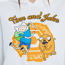 Adventure time x  sudadera con capucha suelta de mujer con bolsillo tipo canguro, estampado de dibujos animados y letras, y hombros caidos