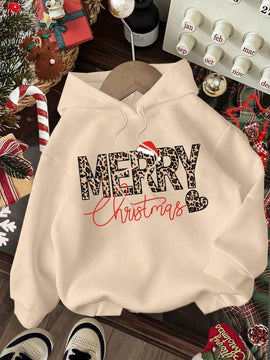 Ezwear sudadera con capucha de ajuste holgado y gruesa con estampado minimalista "feliz ano nuevo" de color rojo casual para mujer