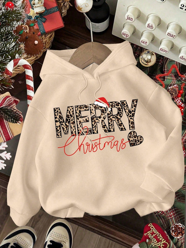 Ezwear sudadera con capucha de ajuste holgado y gruesa con estampado minimalista "feliz ano nuevo" de color rojo casual para mujer