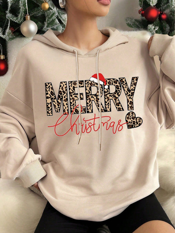 Ezwear sudadera holgada informal con capucha y estampado de arbol de navidad simple, adecuada para otono/invierno para mujeres