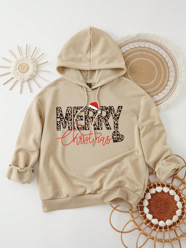 Ezwear sudadera con capucha de ajuste holgado y gruesa con estampado minimalista "feliz ano nuevo" de color rojo casual para mujer