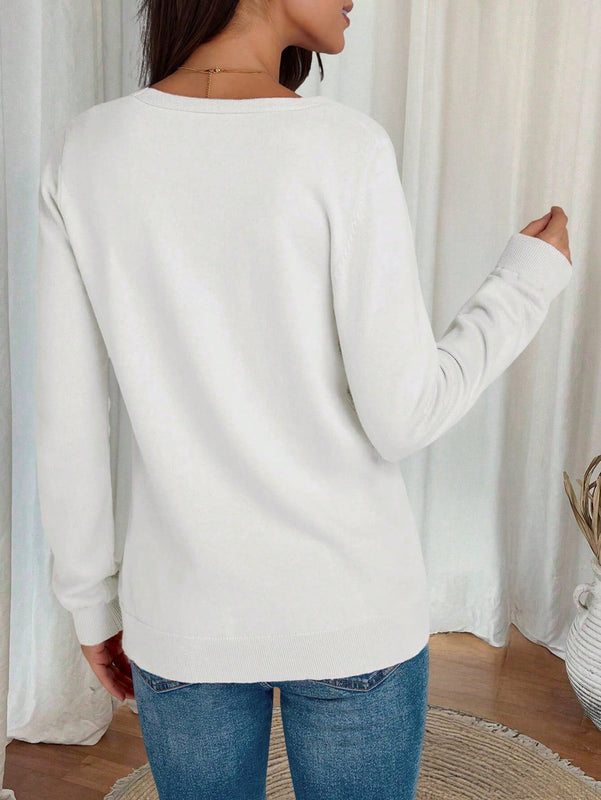 Sueter tipo cardigan de punto de manga larga para mujer, basico, cuello en v, botones, prendas de punto, tops de invierno