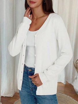 Sueter tipo cardigan de punto de manga larga para mujer, basico, cuello en v, botones, prendas de punto, tops de invierno
