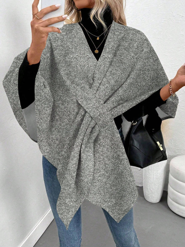 Clasi poncho/capa de mujer de unicolor, chaqueta de lana informal para otono/invierno