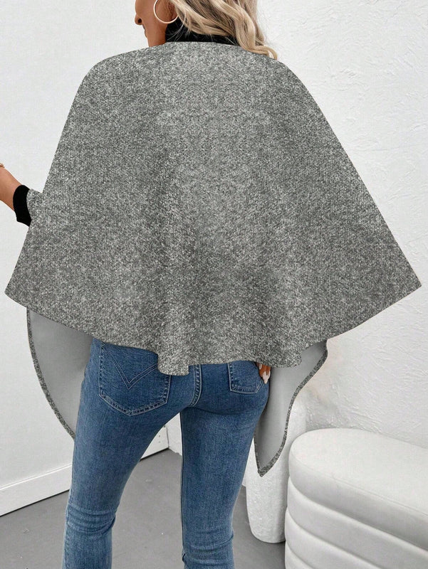 Clasi poncho/capa de mujer de unicolor, chaqueta de lana informal para otono/invierno