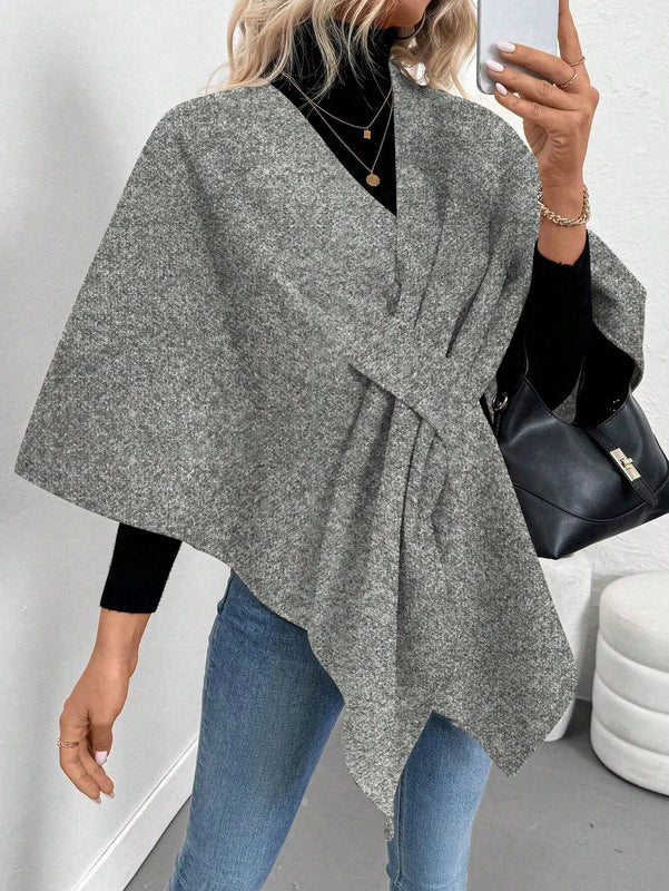 Clasi poncho/capa de mujer de unicolor, chaqueta de lana informal para otono/invierno
